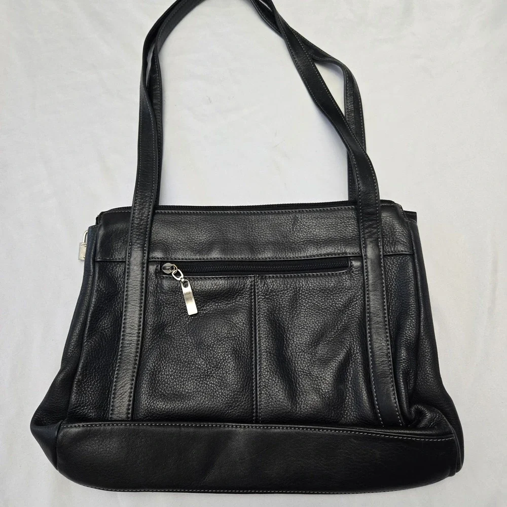 Tignanello Tig. Two Black‎ Pebble Leather Double Strap Shoulder Purse Capsule